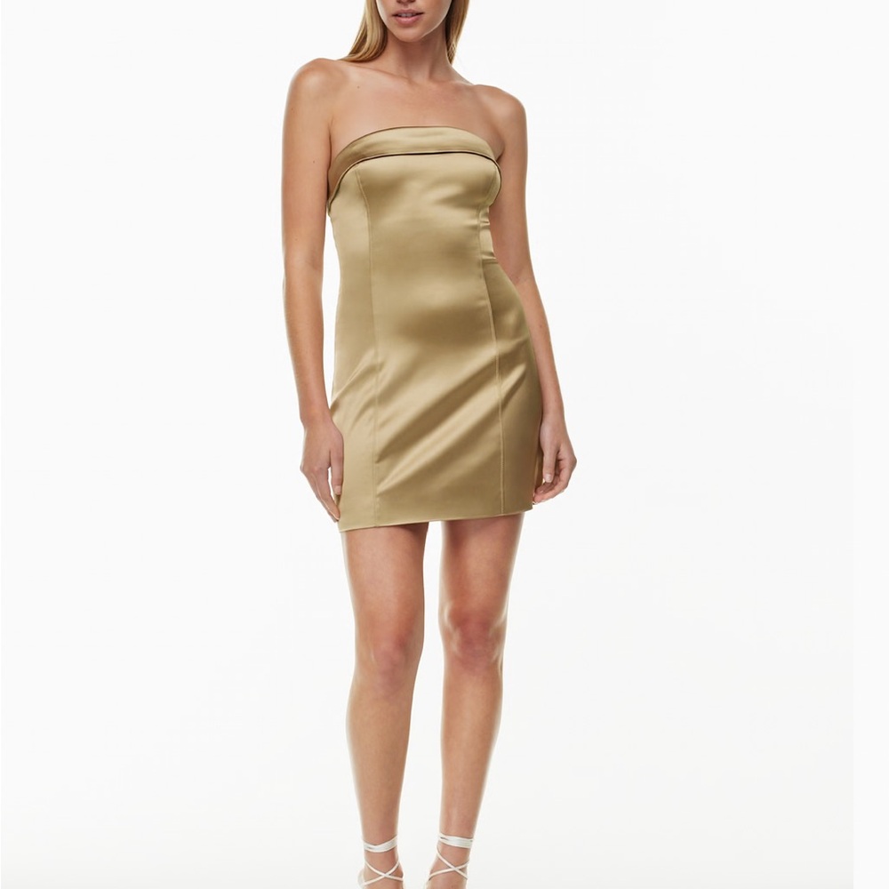 Aritzia Strapless Satin Dress in Gold - Picture 4 of 8